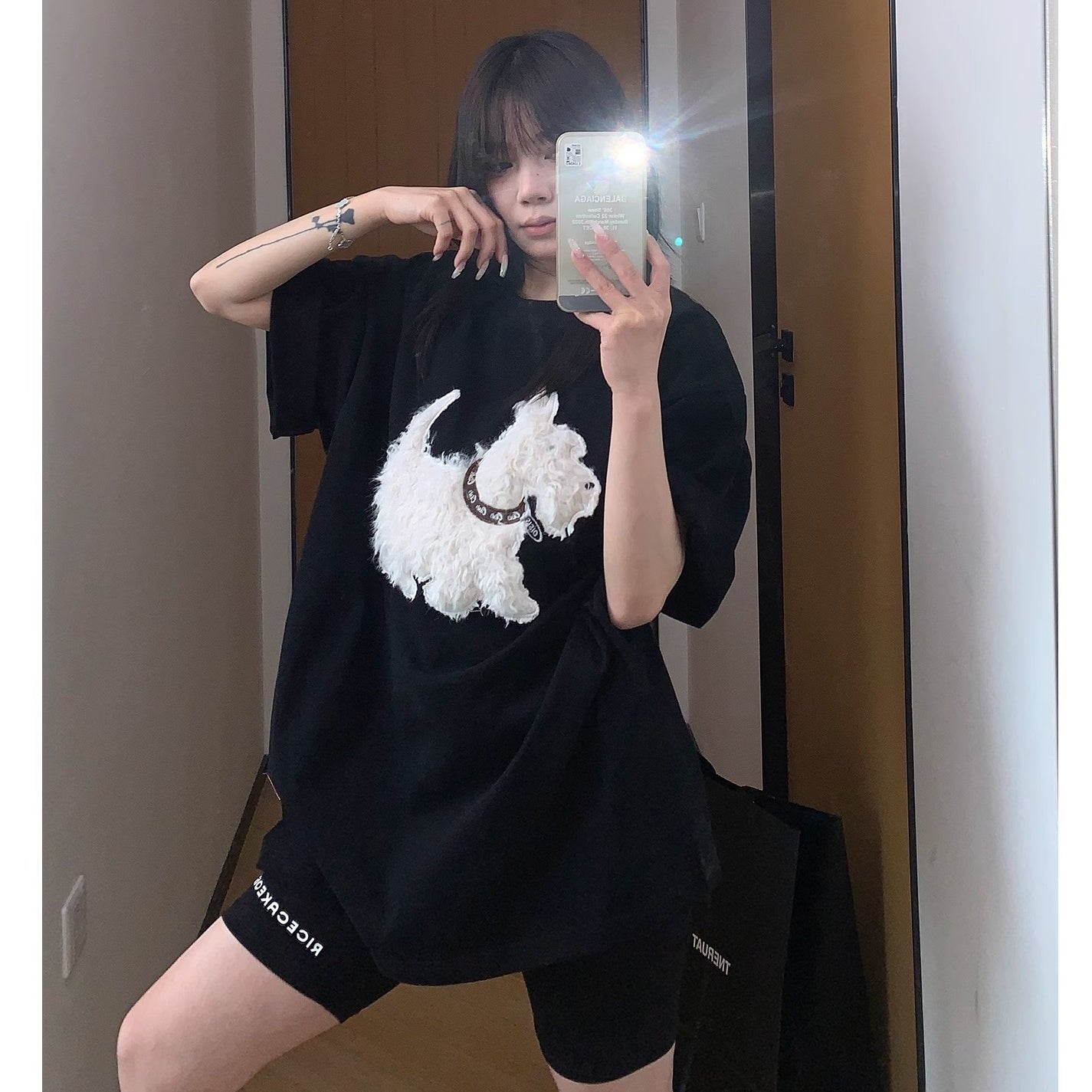 Cartoon Plush Dog Embroidery Loose T-shirt OS2007