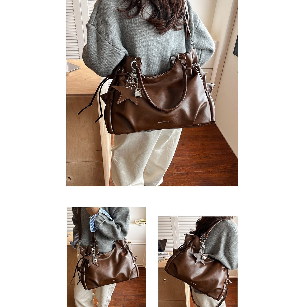 PU Leather Retro Shoulder Bag With Star Charm BA046