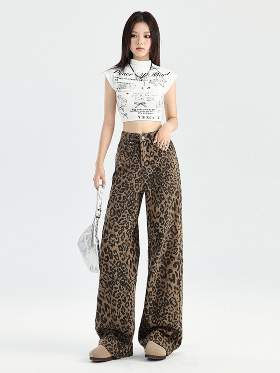 Leopard Print High-waisted Loose Straight Pants MW10163