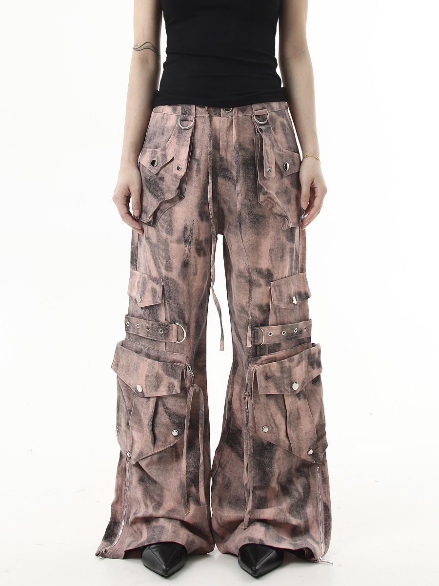 Distressed Tie-dye Cargo Flared Pants MW9940
