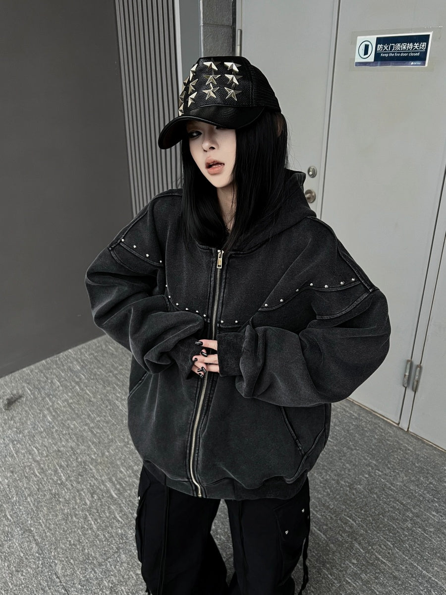 Stud-Accent Zip Hoodie MW10346
