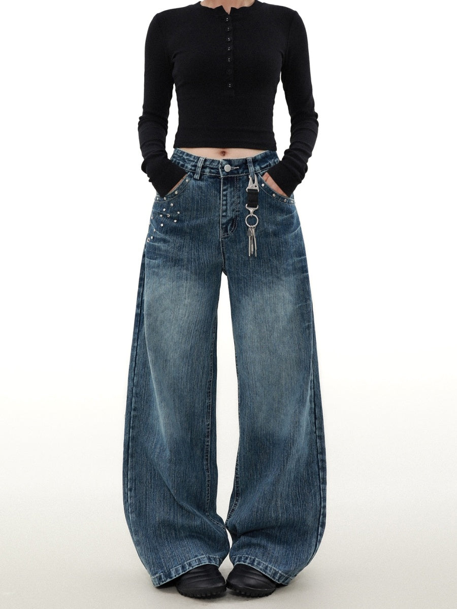 Rivet Design Loose Straight Jeans MW9942