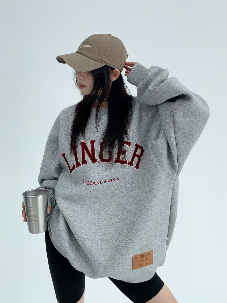 Simple Flannel Embroidery Heavy Crewneck Sweat MW9469