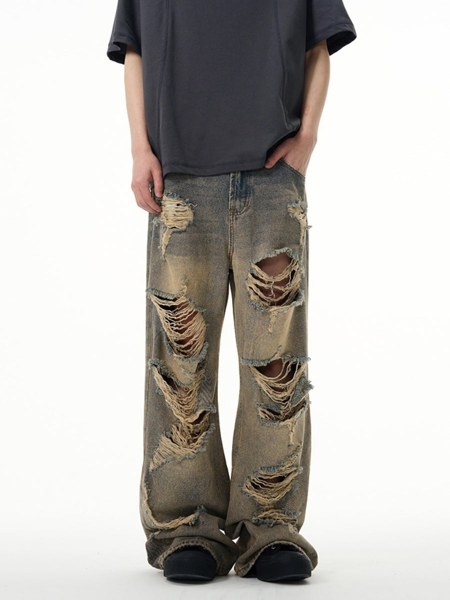 Vintage Style Ripped Wide-leg Straight Jeans MW9100