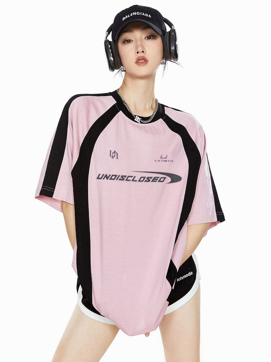 Sports Contrast Stitching Loose T-shirt MW9159