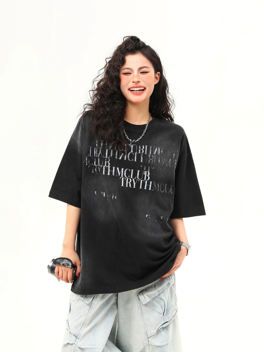 Letter Distressed Short Sleeve T-Shirt MW9924