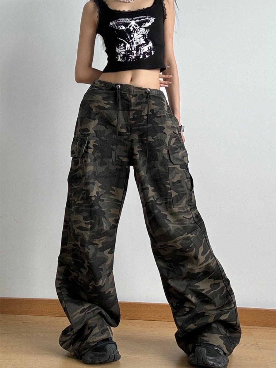 DrawString Camouflage Loose Cargo Pants ZO1008