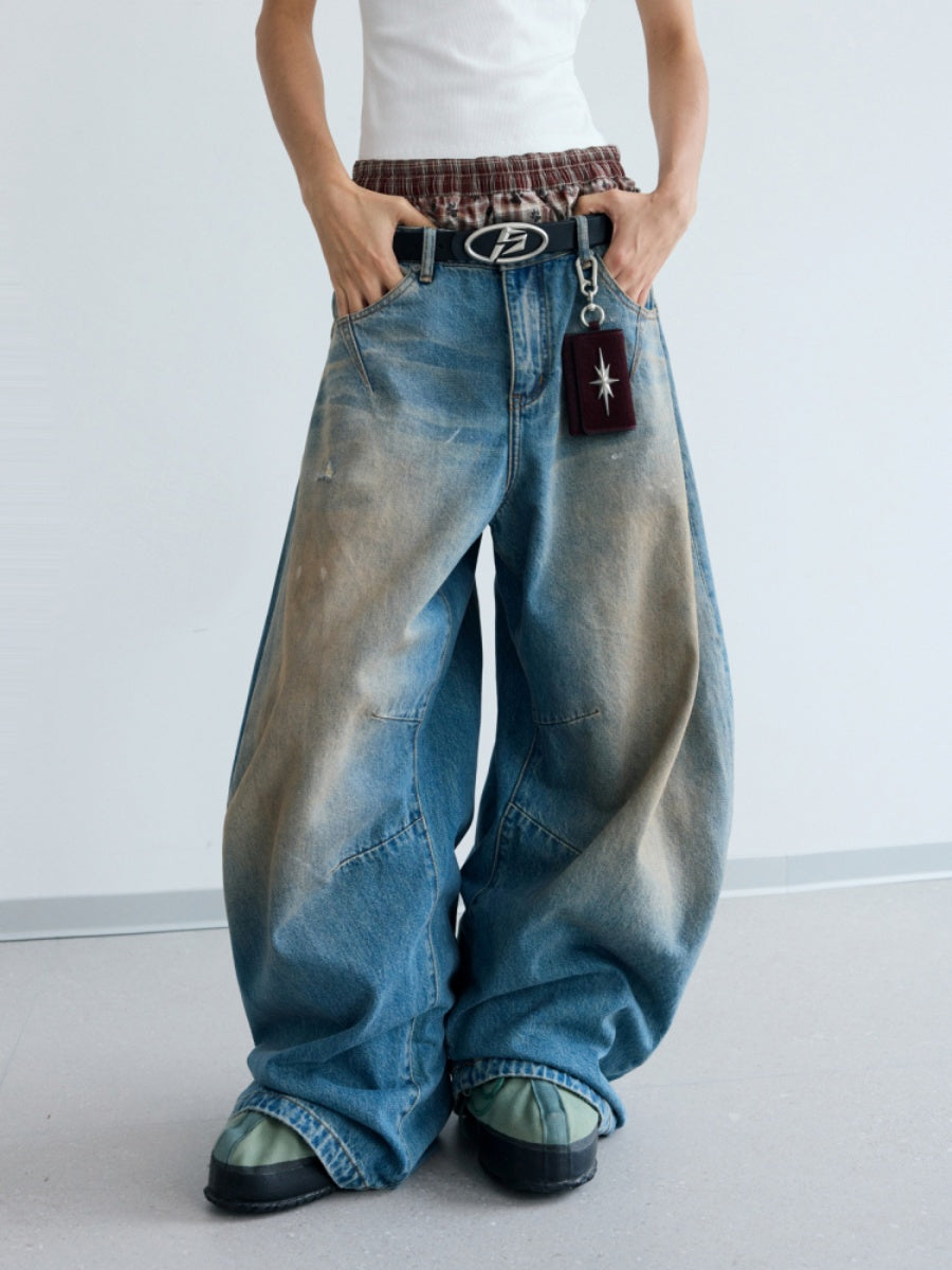 Yellow Mud Dyed Dirty Wide Scimitar Jeans PS7022