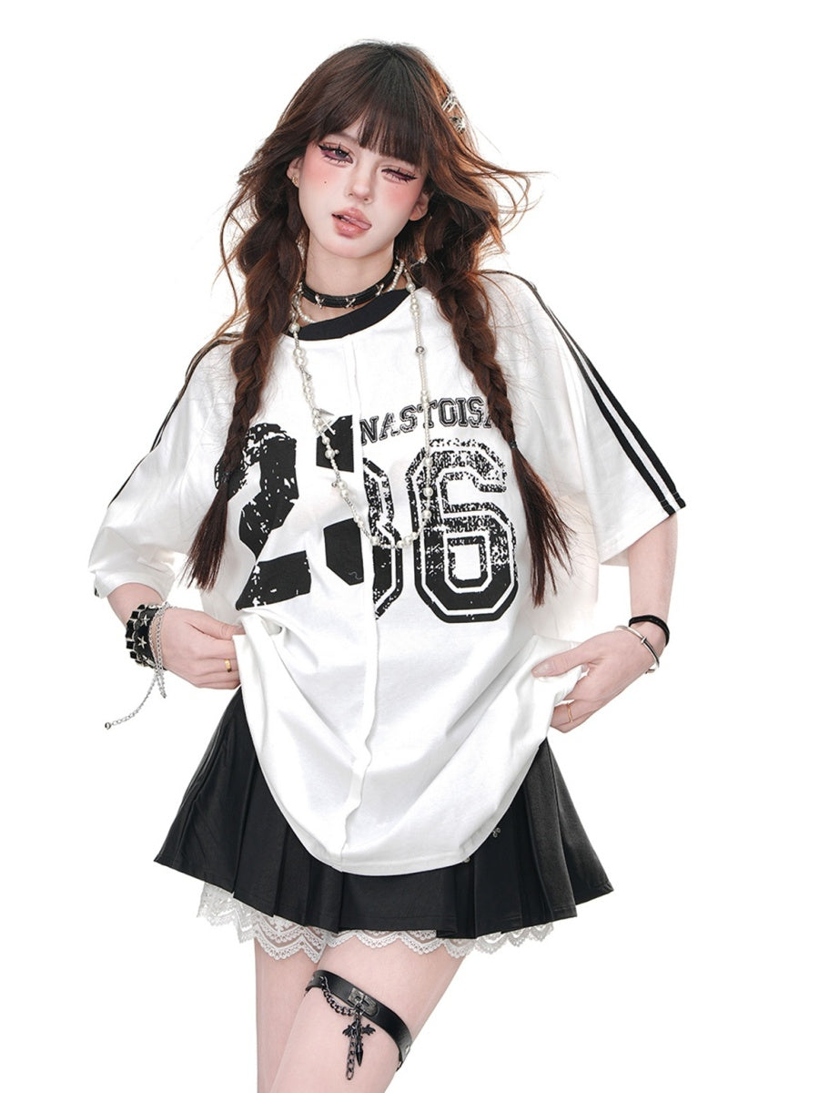 Line Sleeve Switching Sports T-shirt KK2057