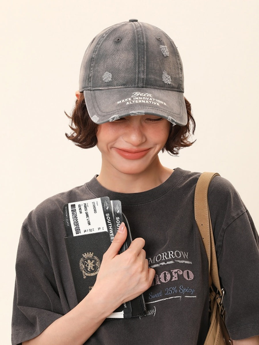 Washed Ripped Wide-brimmed Cap MW10118