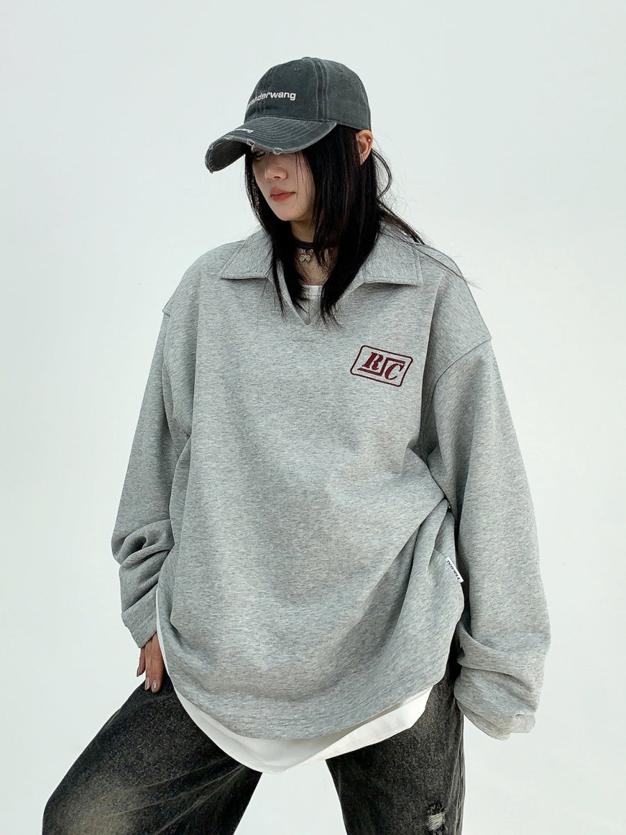 Fake Layered Polo Collar Sweat Pullover MW9832