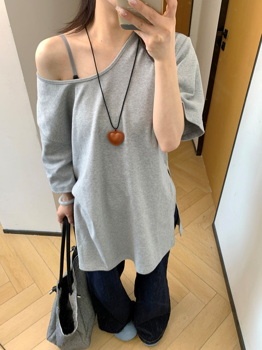Large Round Neck Side Slit T-shirt MW10030