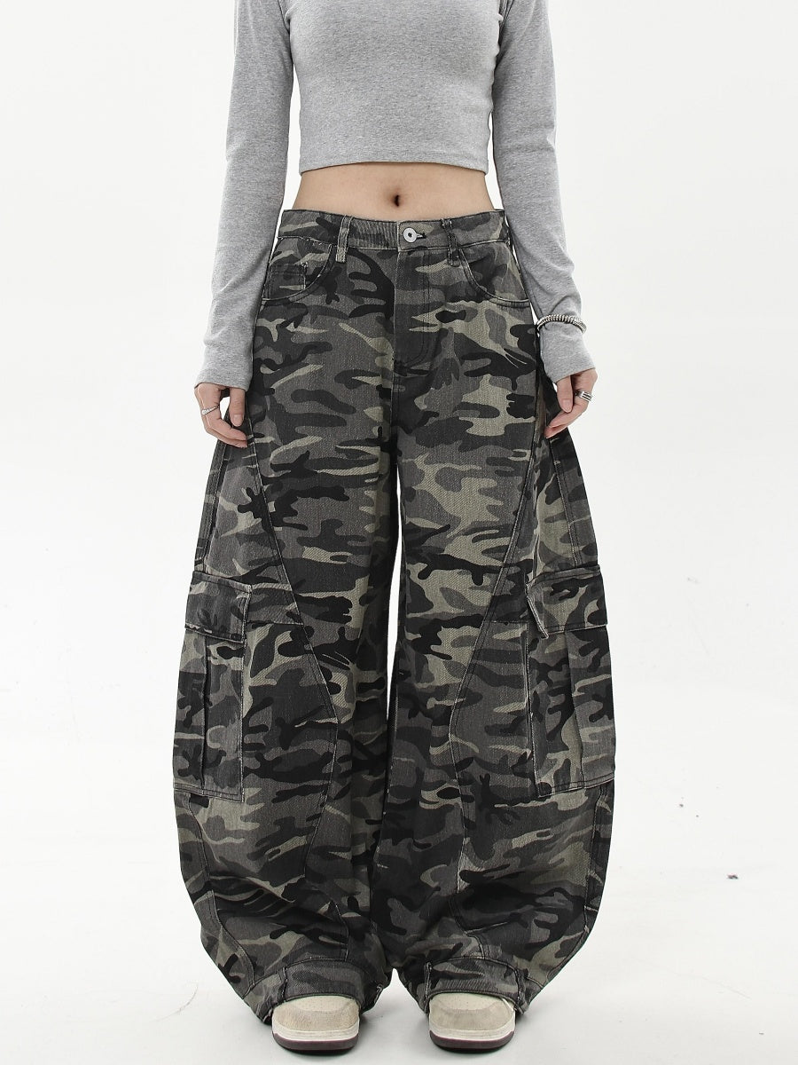 Camouflage Wide-Leg Cargo Curve Pants MW10051