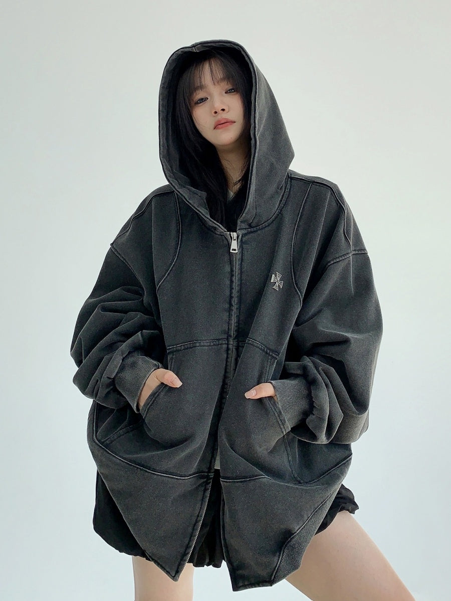 Distressed Cross Ornament Hooded Jacket MW9900