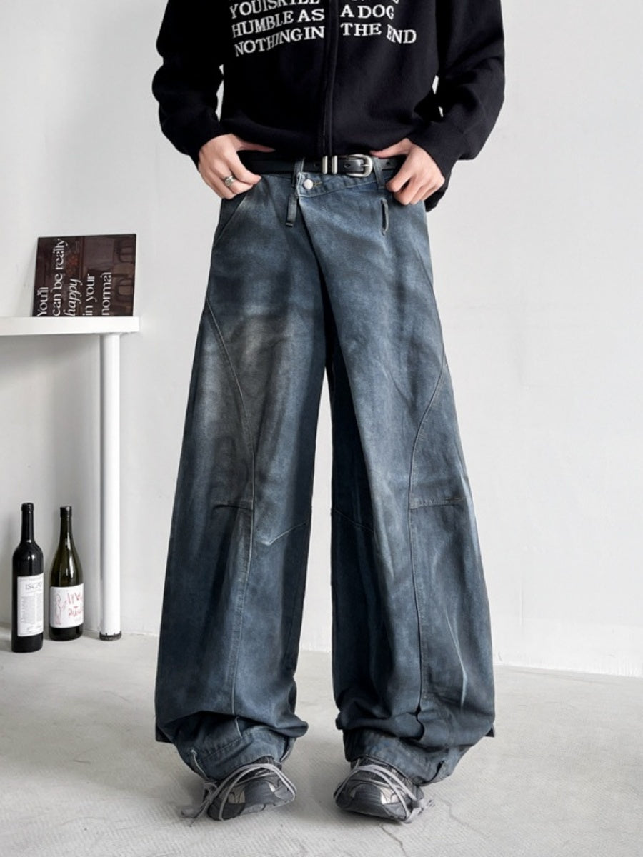Asymmetry Waist Loose Washed Jeans ZO1005