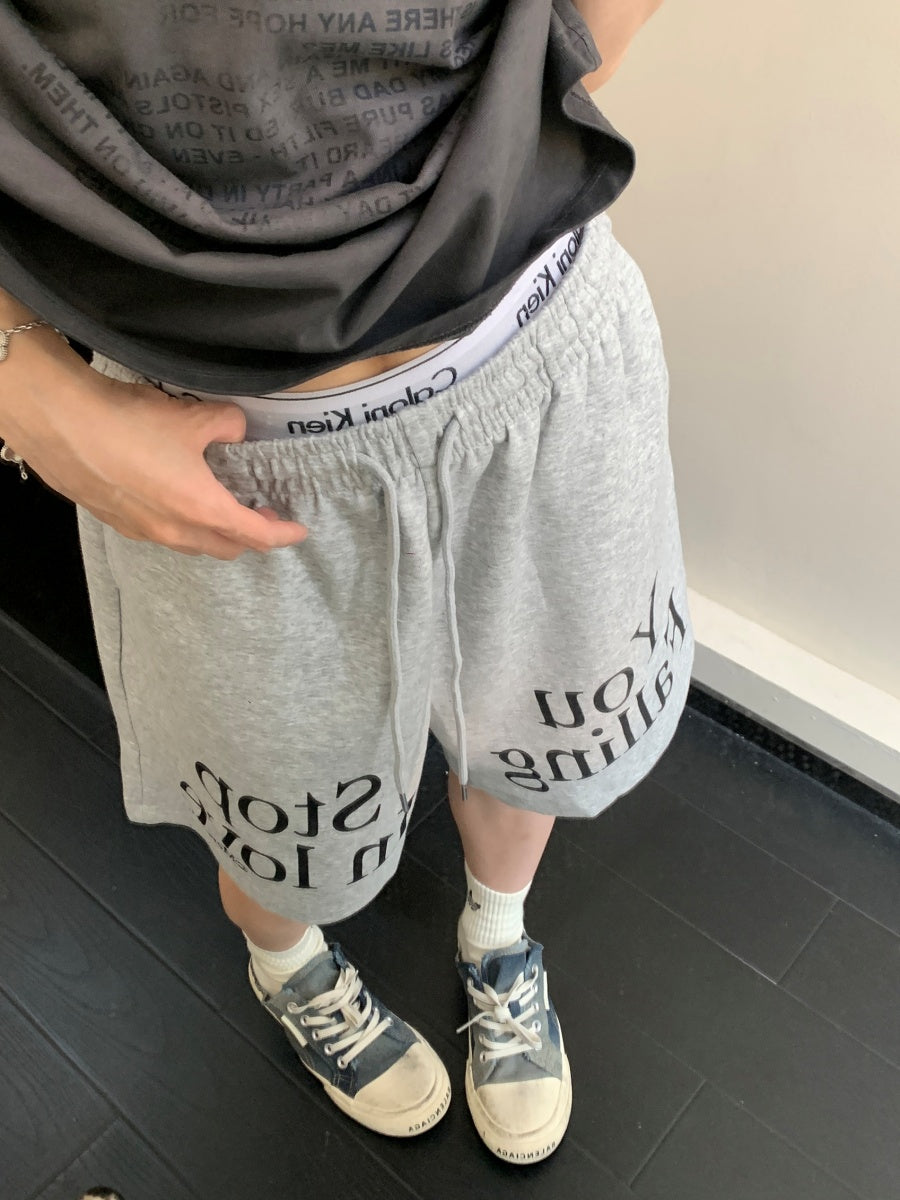 Letter Print Loose Sweat Half Pants MW9149