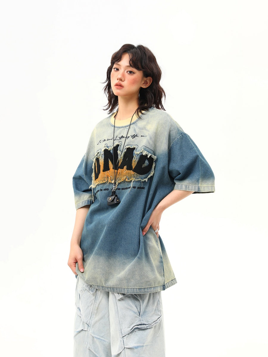 Wash Design Embroidery Denim T-shirt MW9931