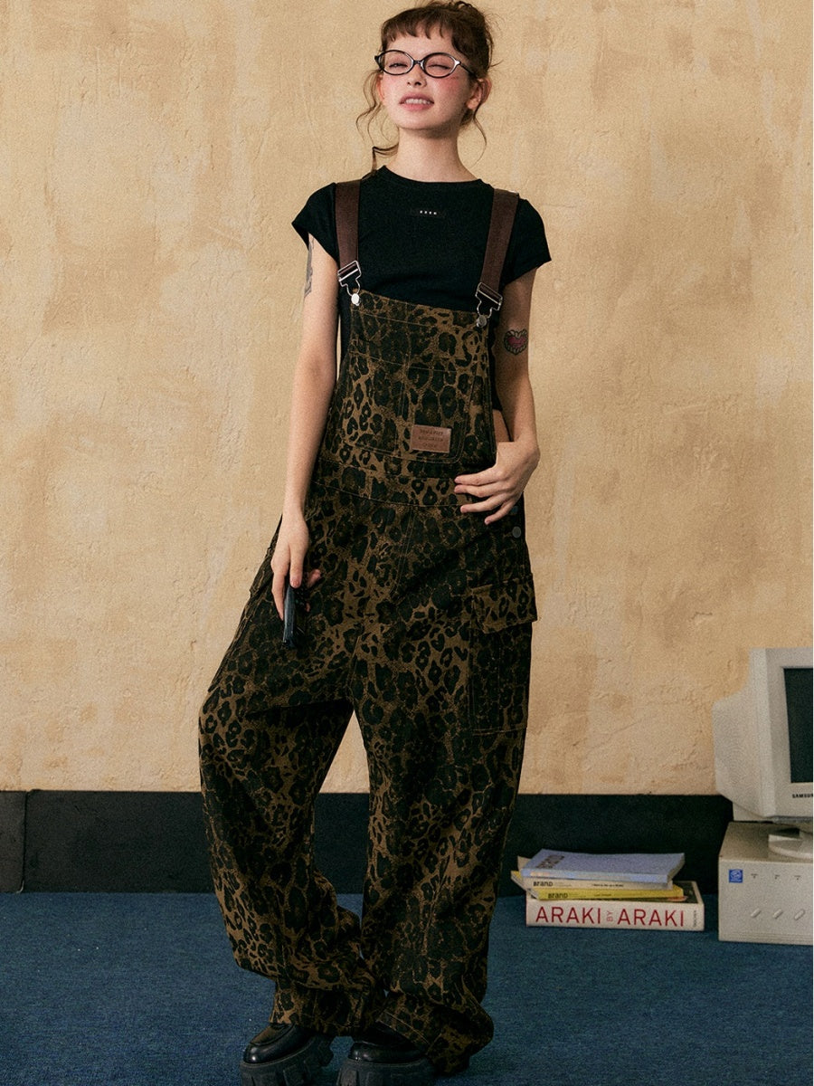 Leopard Print Denim Loose Overall EZ121