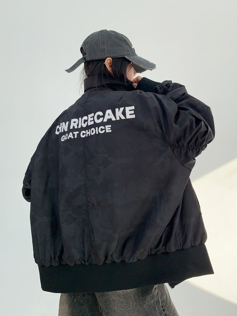 Camouflage Fabric Oversize Zip Jacket MW9831