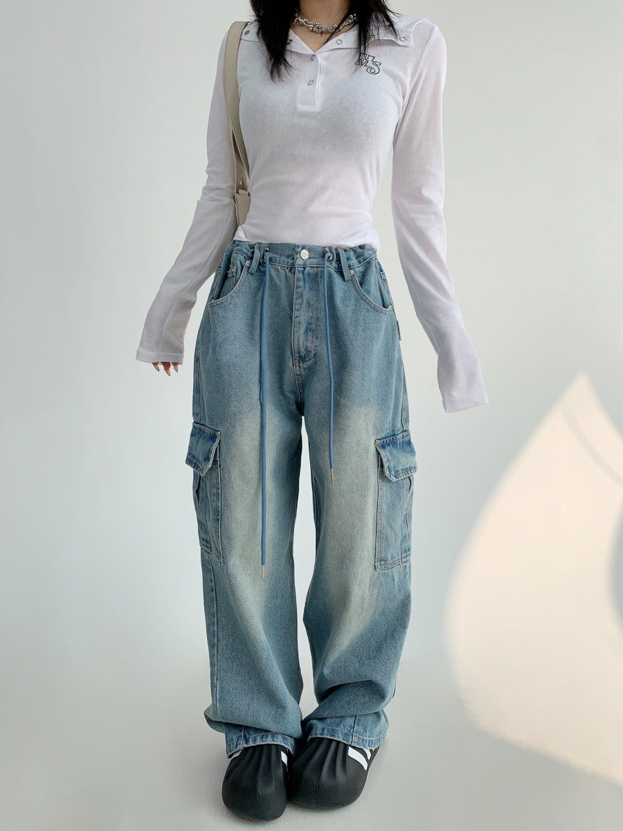 Waist Code Wash Loose Cargo Jeans MW9992
