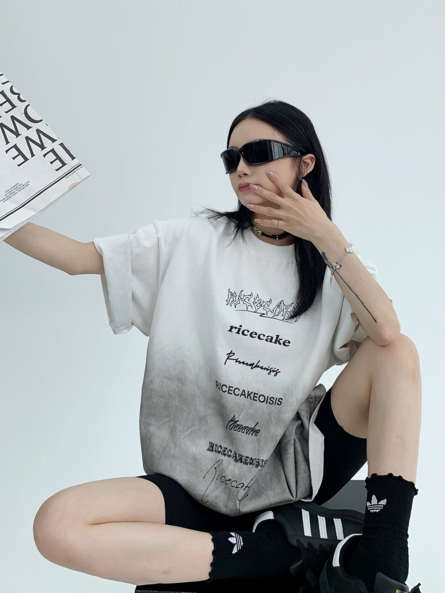 Distressed Gradient Lettering T-shirt MW9168