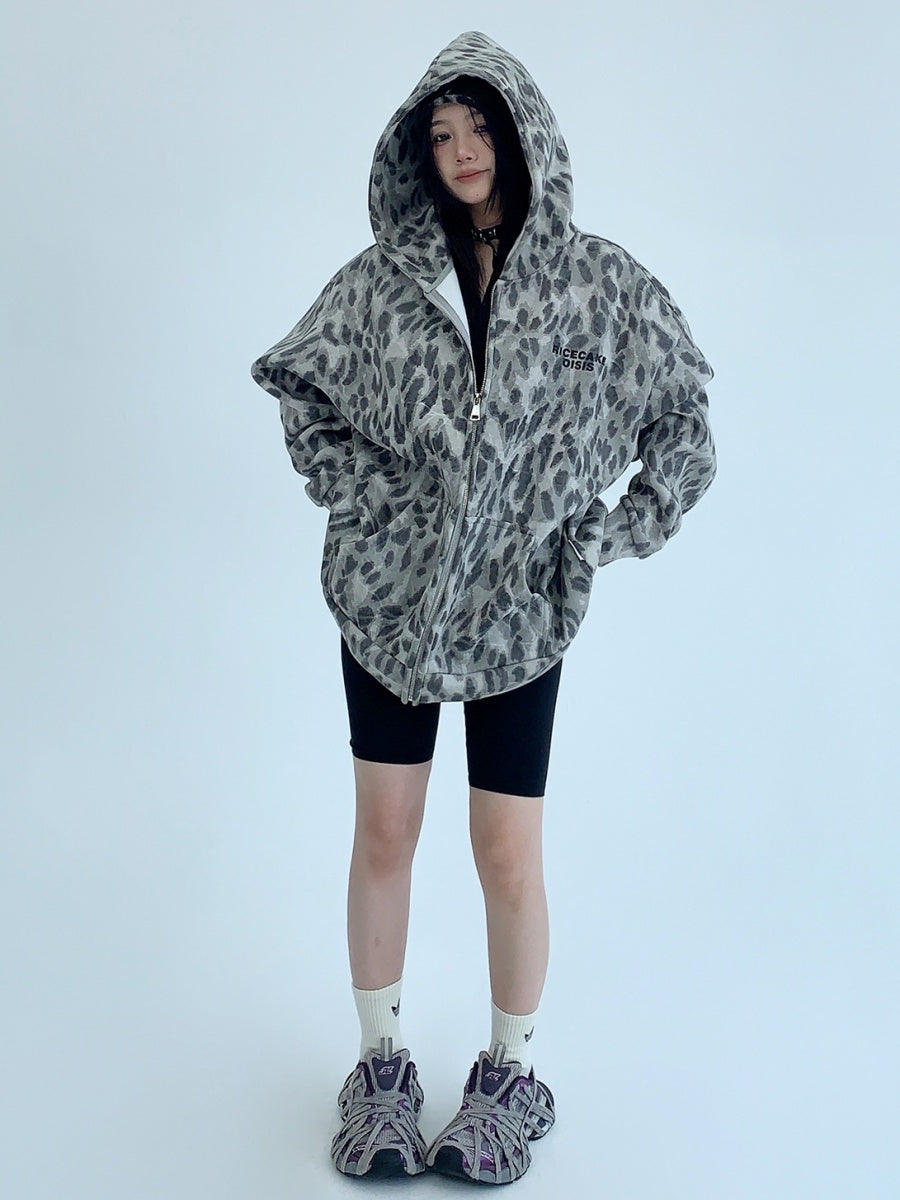 Leopard Letter Print Hooded Jacket MW9870