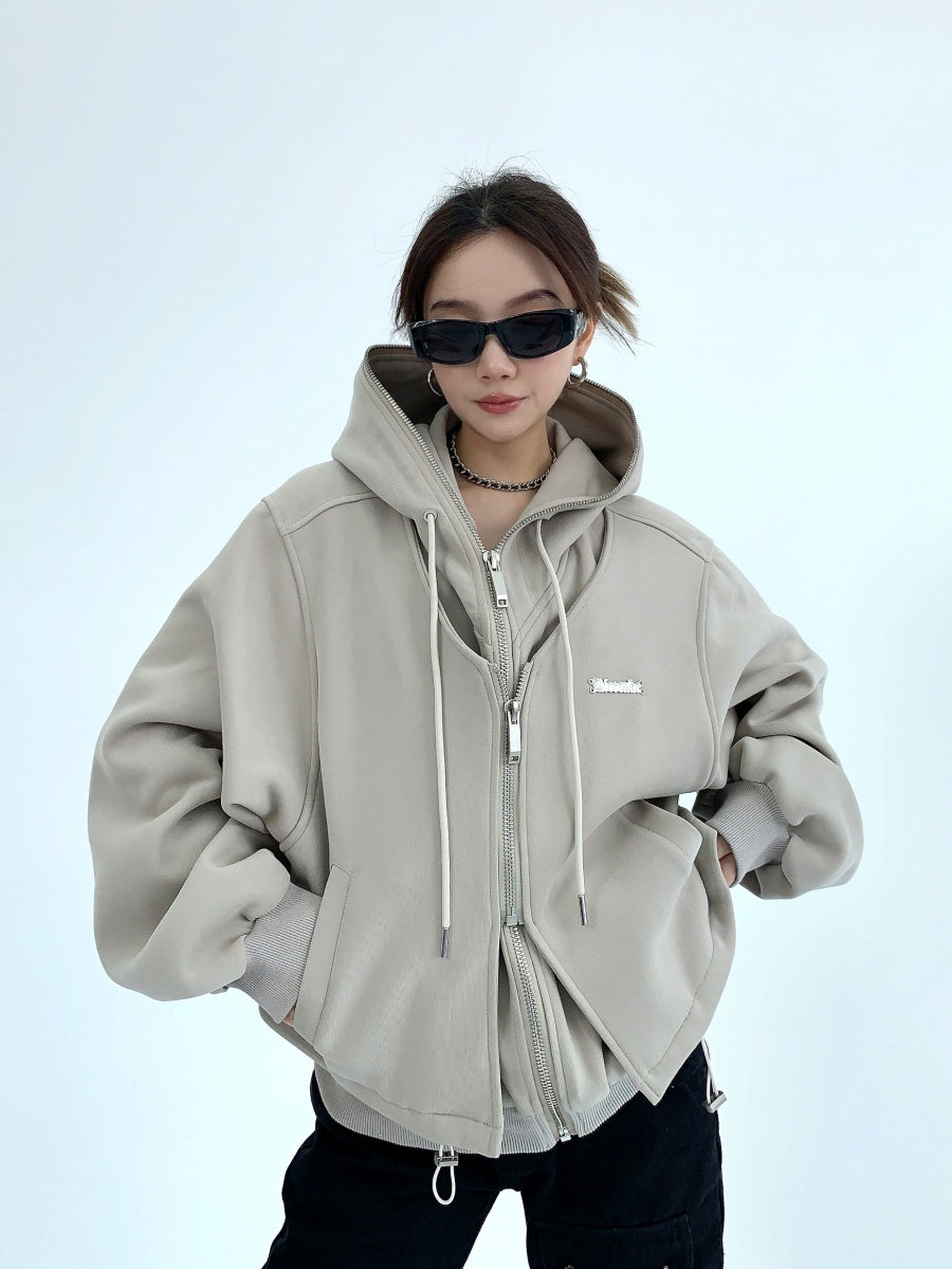 fake two-piece heavy hooded jacket MW9015
