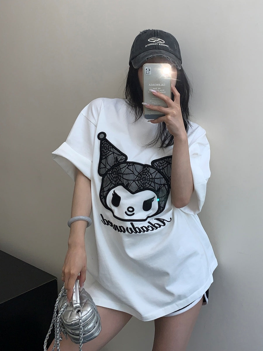 Lace Patch Embroidery T-Shirt MW10028