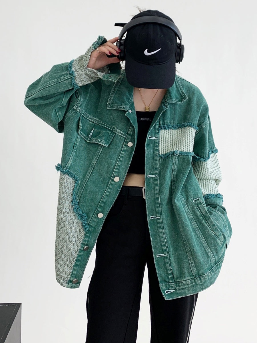 loose tressed ripped patchwork denim jacket MW9021