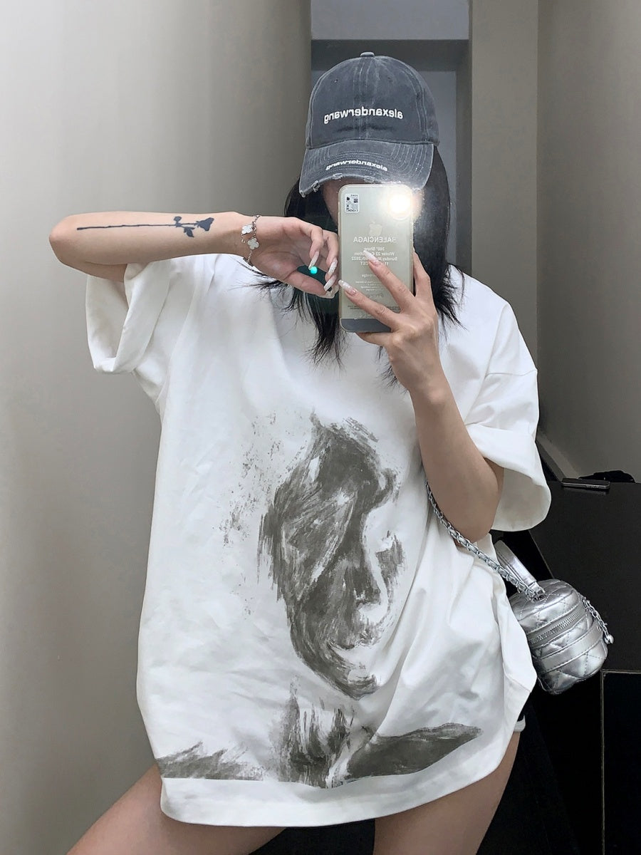 Sketch Portrait Print T-shirt MW10053