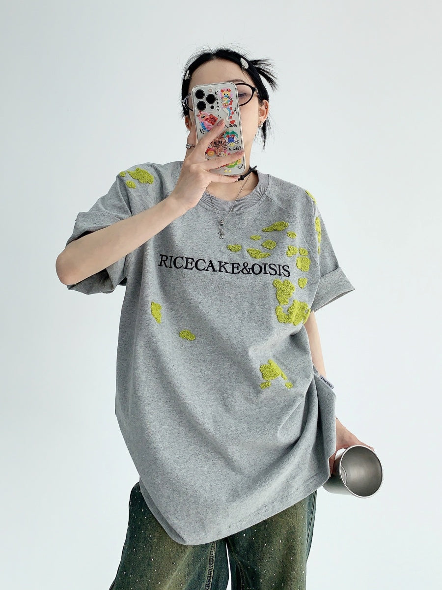 Towel Embroidery Short Sleeve Loose T-shirt MW9072