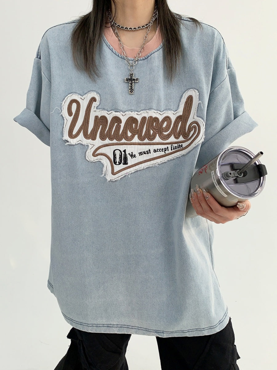 Embroidered Denim T-shirt MW9066