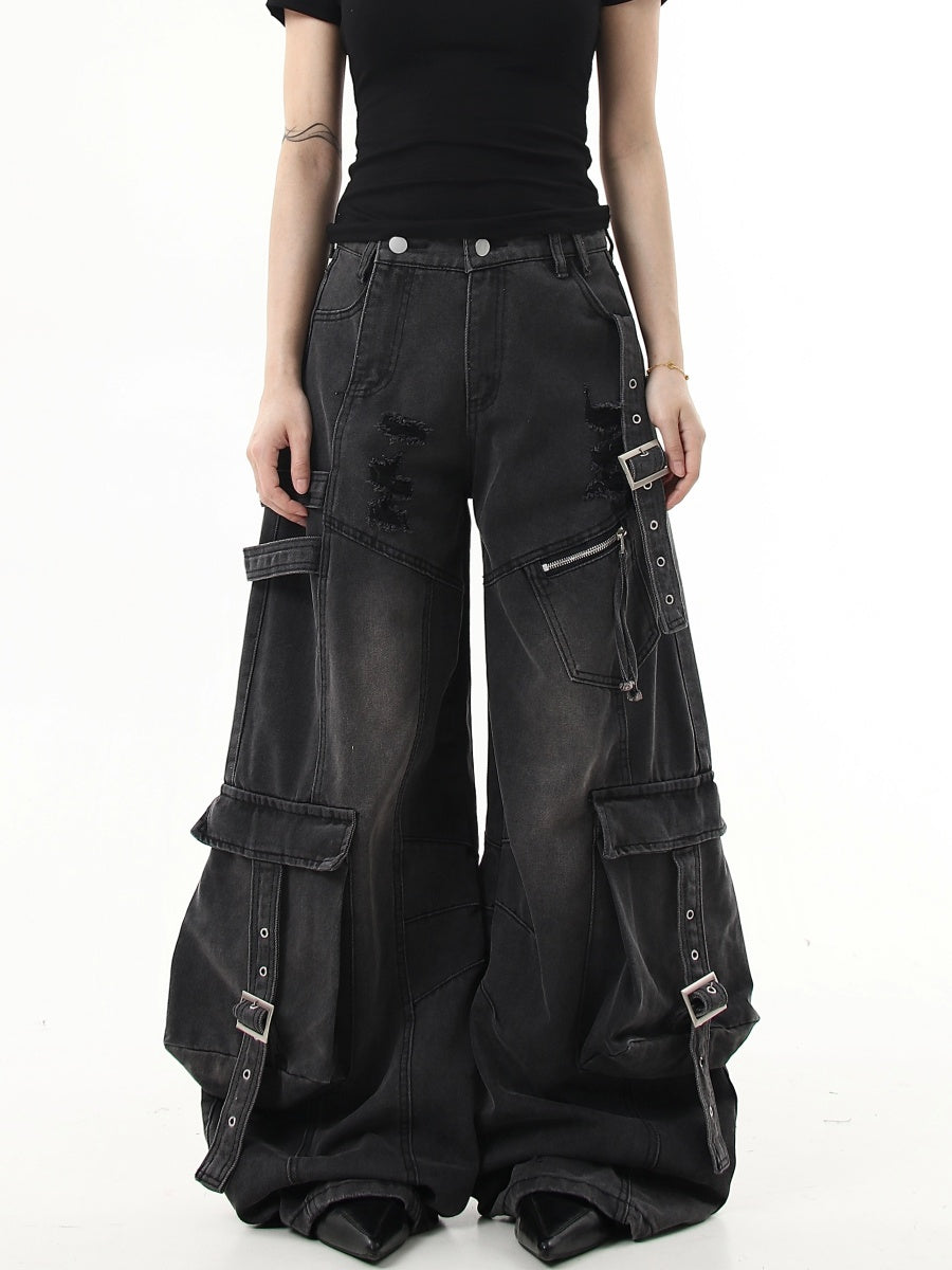 Heavy Damage Strap Scimitar Cargo Jeans MW9939