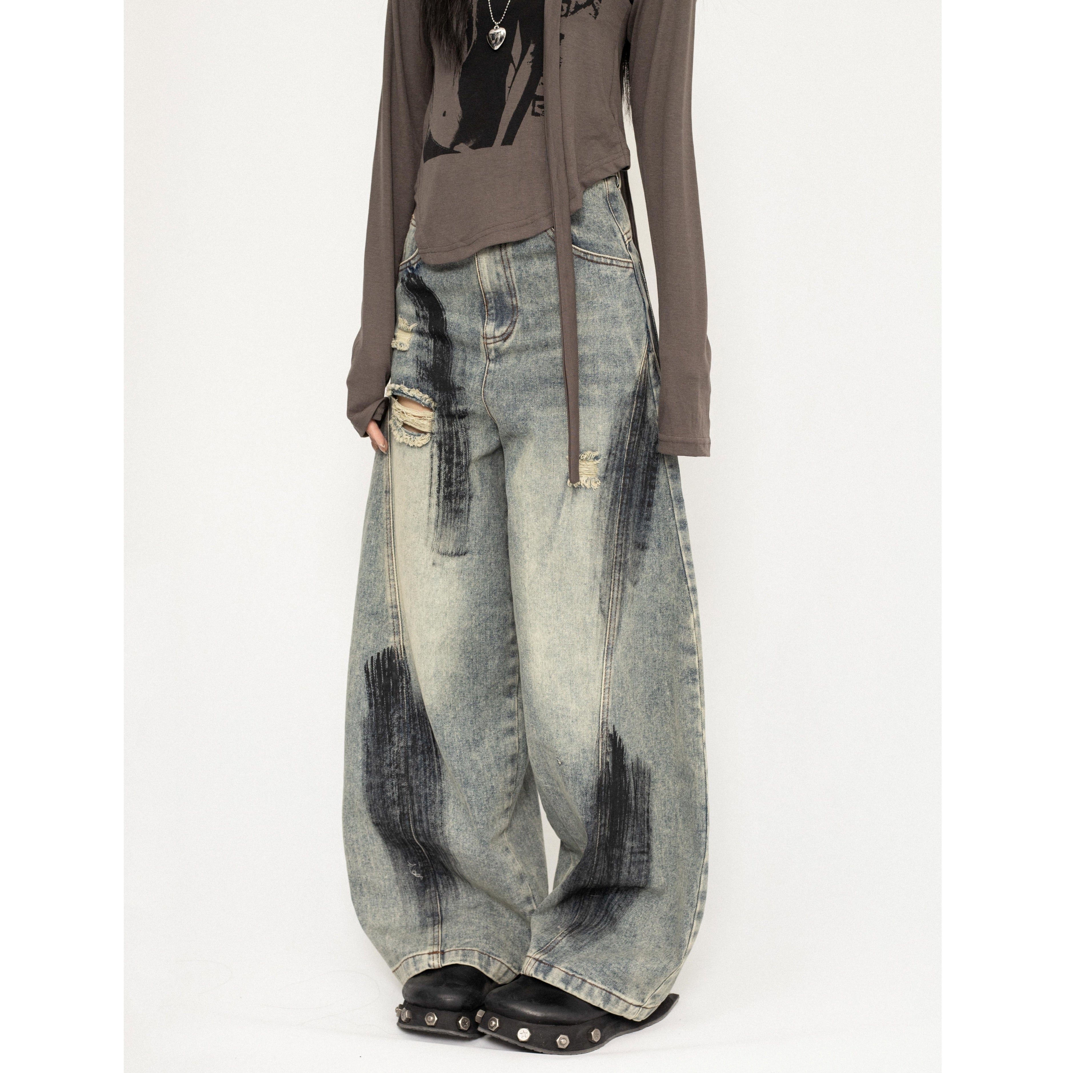 Dirty Wide-leg Barrel Jeans MW9804