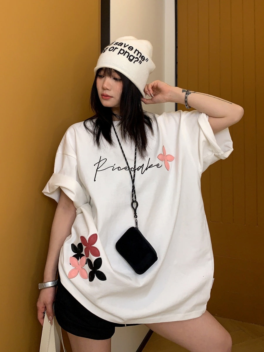 Veneer Flower Embroidery T-Shirt MW10012