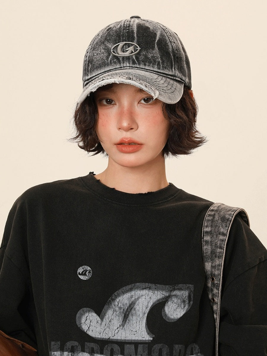 Washed Distressed Denim Duck Tongue Cap MW10115