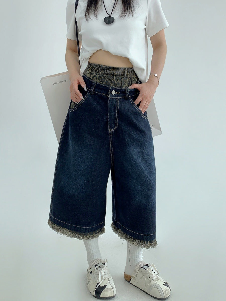 Double Waist Washed Denim Cropped Pants MW10055