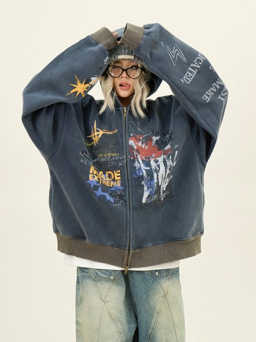 Paint Style Graffiti Sweat Hooded Jacket MW9944