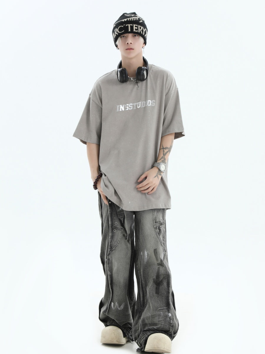 Irregular Traces Graffiti Loose Switching Jeans MW9193