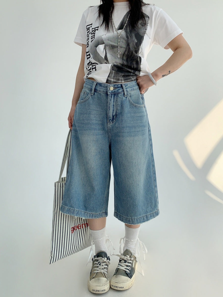 Loose Damage Denim Cropped Pants MW10000