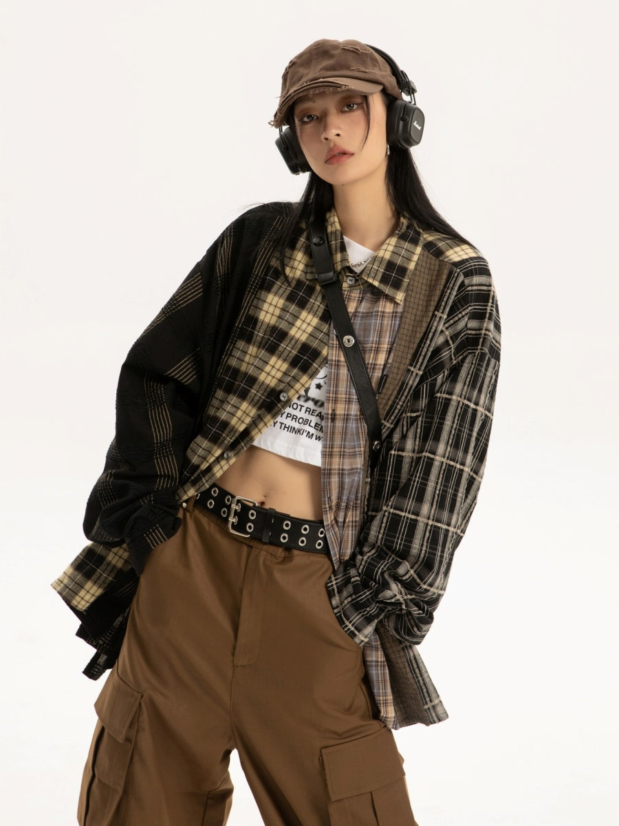 Patchwork Plaid Long-sleeved Sunscreen Shirt EZ120