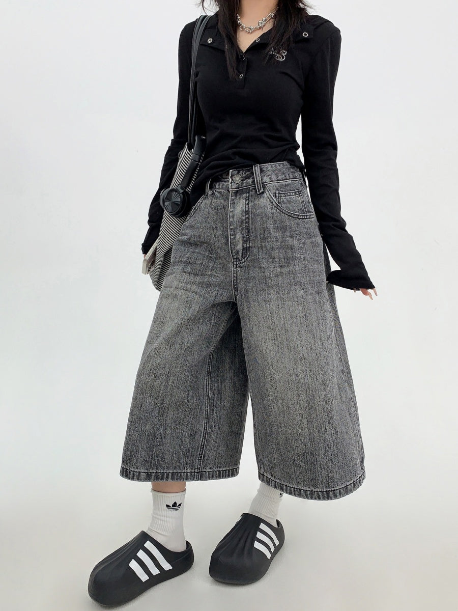 Straight Wide-leg Denim Cropped Pants MW10029