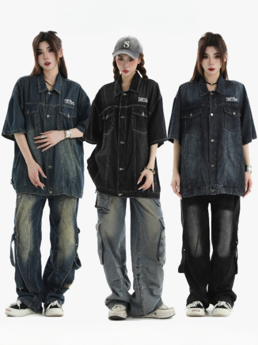 Multi-pocket Gradient Wash Denim Shirt Jacket MW9195