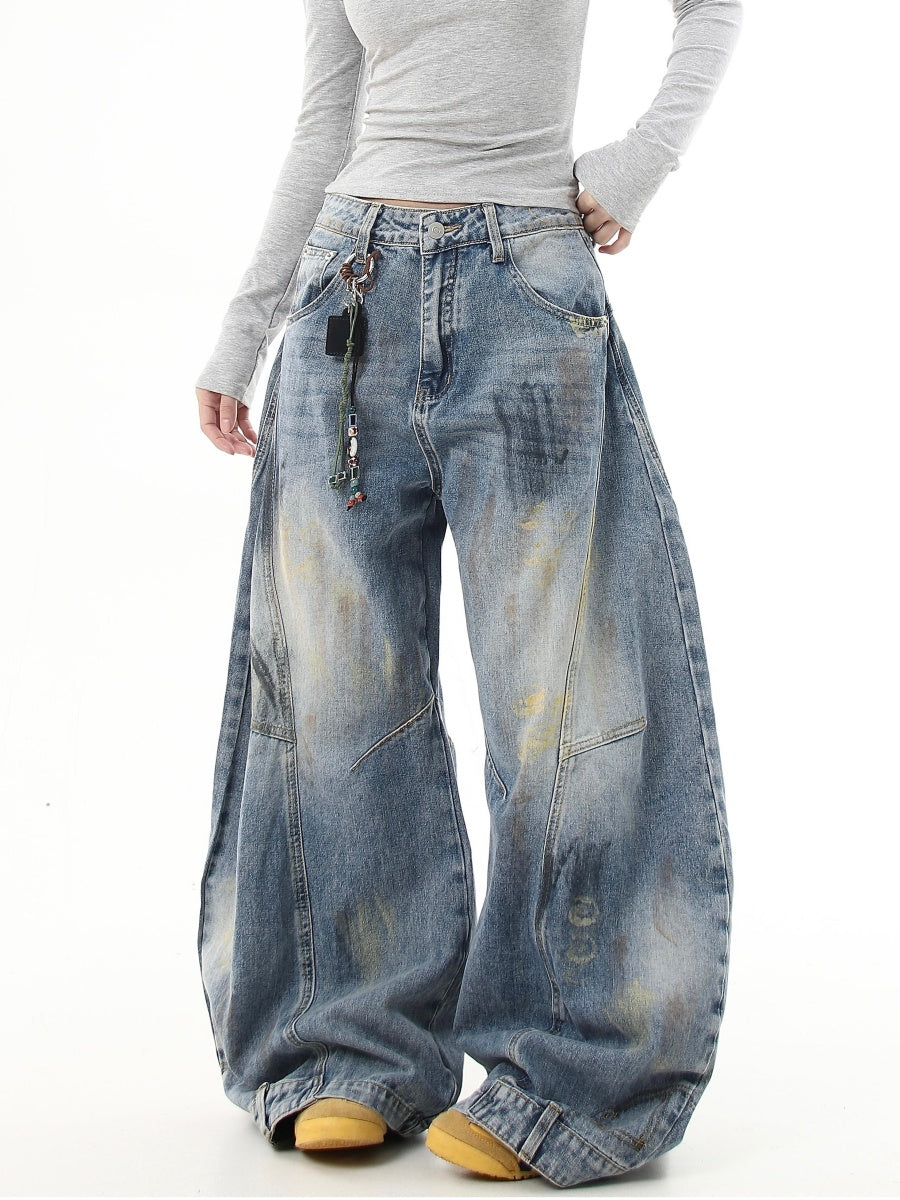 Graffiti Loose Barrel Leg Jeans MW9873