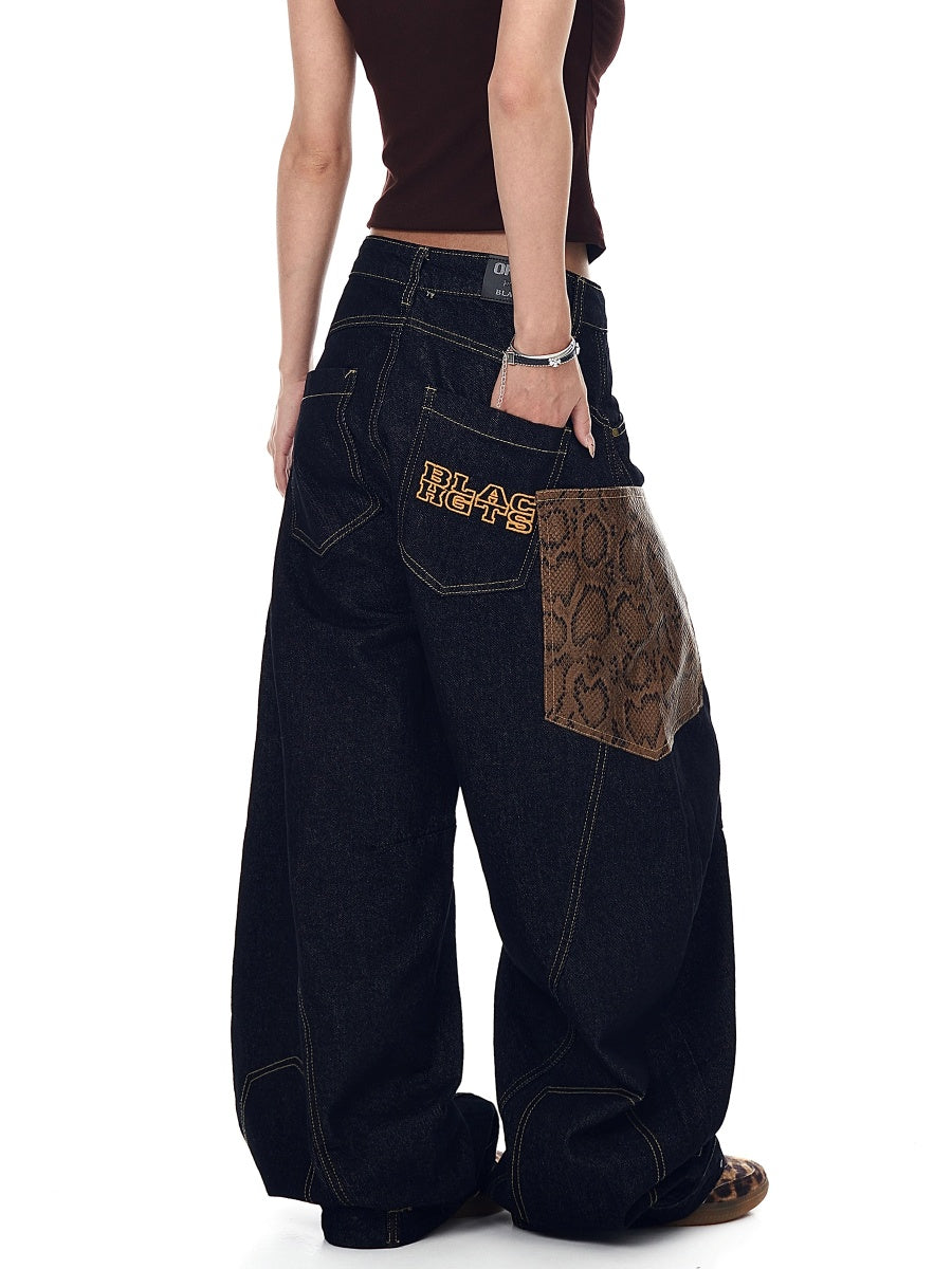 Python Pattern Big Pocket Wide Curve Jeans MW10045