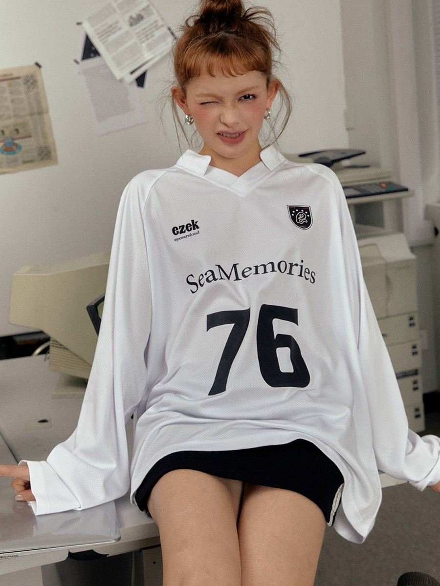 Mesh Sports Style Number Print Long Sleeve T-Shirt EZ114