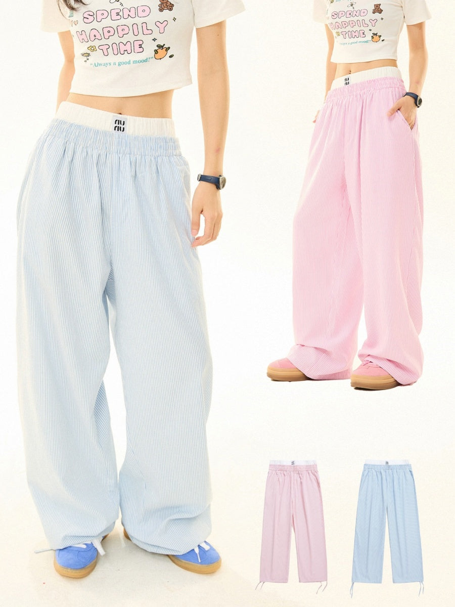 Double Waist Striped Wide-legged Long & Short Pants MW9269