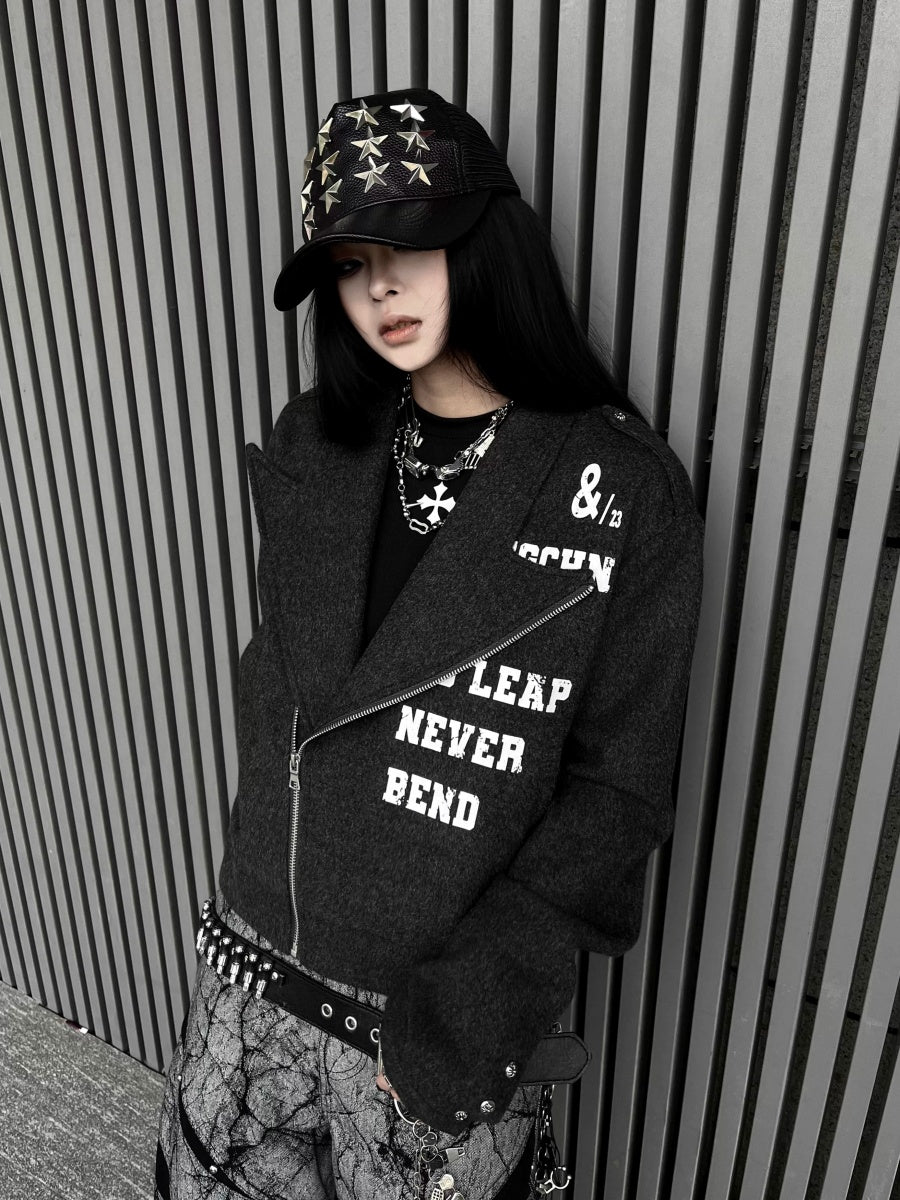 Letter Print Riders Style Jacket MW10349