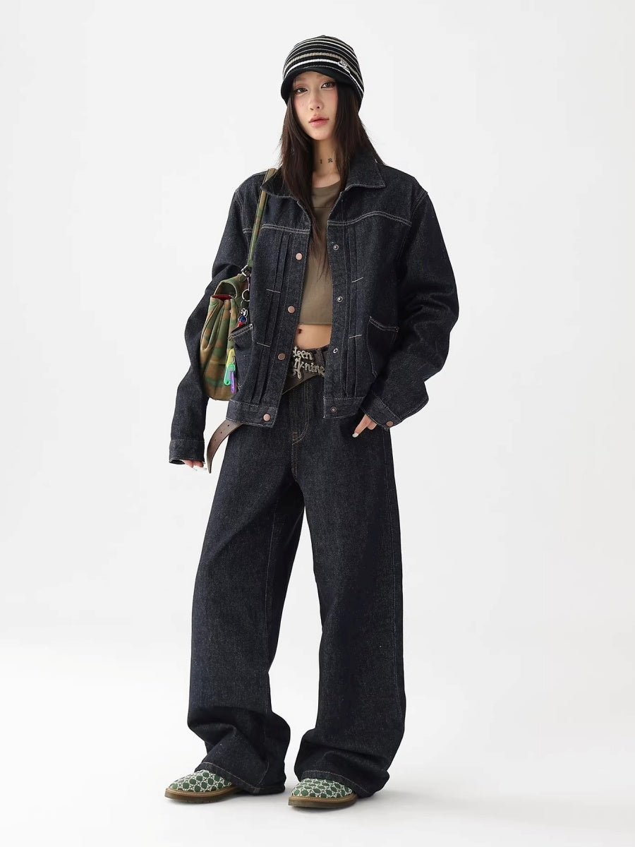 【上下別売り】Vintage Washed Loose Denim Jacket & Jeans Set-up AC7024