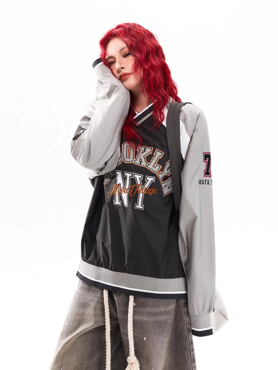 V-neck Baseball Design Athleisure Pullover MW10320